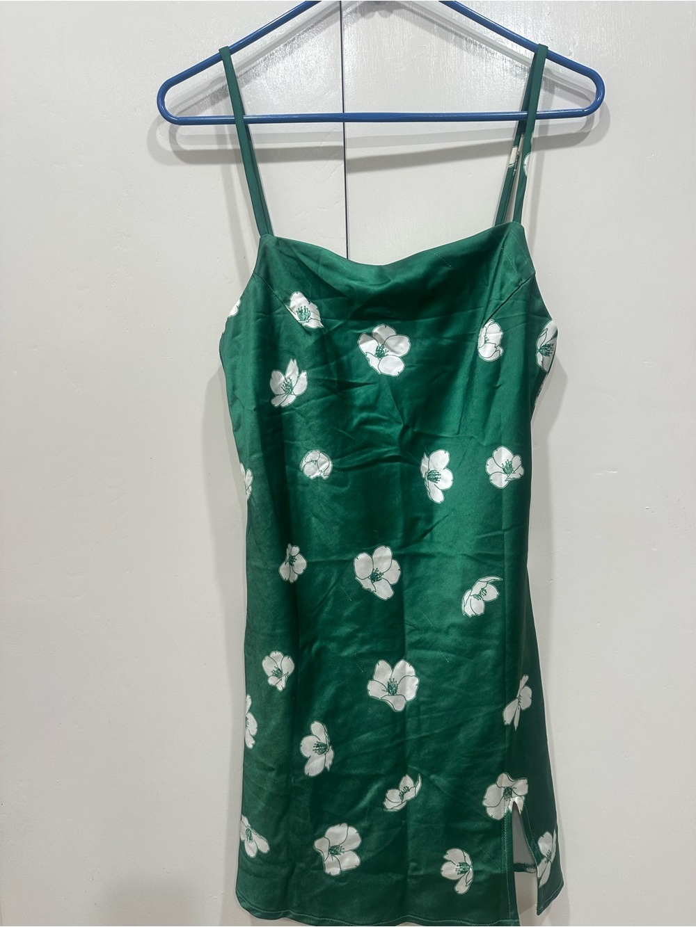 Princess Polly Green Floral Slip Dress with White Bloom Print